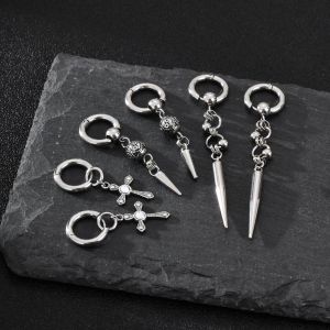 Kemstone Punk Style Mens Stainless Steel Earrings Set with Cross & Geometric Spike Dangle Design