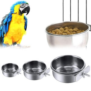 Stainless Steel Bird Food Box Cage Clamp Stainless Steel Disc Parrot Feeding Cup Bird Feeding Plate Removable Small Animal Birdc