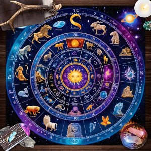 VIKAMA Astrological Magic Tablecloth Glowing Sun Twelve Zodiac Signs Round Table Altar Astrological Decorative Tablecloth