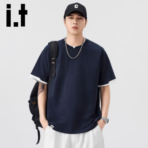 izzue | Faux Two-piece V-neck Short Sleeve Mens T-shirt Blue