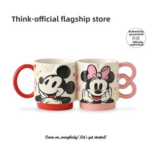 High Aesthetic Value Ceramic Mugs Mickey Mouse Couple Water Cups Premium Feeling Birthday Gift for Girls Heart Shaped Handles