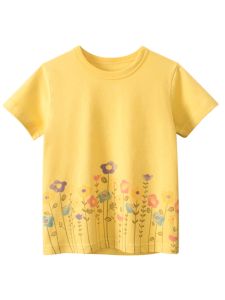 27home Korean Style Kids T-Shirt Pure Cotton Half Sleeve Summer Fashionable Short Sleeve Top for Little Girls Ages 18m-8y
