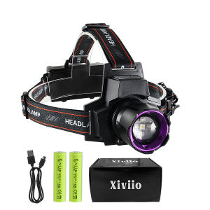 395nm UV Headlamp Black Light Rechargeable Ultraviolet Headlight 18650 Zoom Long shot  Head Torch for Hunting Pet Urine Detector