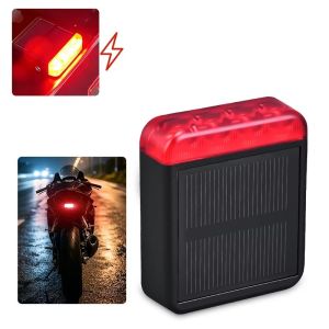 Aitemay Solar Powered LED Warning Light Wireless Vibration Sensor Strobe Lamp For Motorcycle Top Box Side Case Car Safety Red RGB