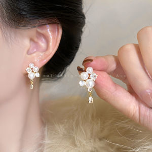 French Vintage Pearl Zircon Tassel Earrings Women Luxury Sensation Elegance Unique Small Niche Personality Ear Jewelry