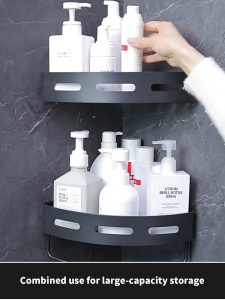 Black Bathroom wall triangular storage rack without punching kitchen storage corner rack Toilet Corner Shelf