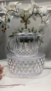 『1 Litre』Crystal Kendi Set/Hand Washing Pot with Tray/Teko Kendi Air Basuh Tangan/Acrylic Plastic Transparent Kettle/Jug/Bekas Kristal Basuh Tangan Jamuan