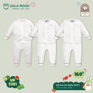 Đồ sơ sinh bé trai bé gái Ualarogo cộc tay cài chéo 0-12 tháng vải Petit mềm mịn co giãn 2384