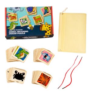 Wooden Animals Match Puzzle Set Beginner Puzzles & Matching Activity For Kids Early Learning Preschool Educational Gift Toys for 1 2 3 4 Years Old Kids