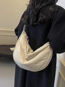 Large Capacity Cotton Dumpling Shape Crossbody Bag Womens Autumn Winter Casual Shopping Lightweight Solid Color Japanese Style Single Shoulder Bag