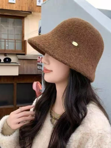 Autumn Winter Womens Casual Fisherman Hat Irregular Brim Warmth Face Covering Windproof Plush Adjustable round Top Caps