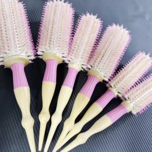 Wood Handle Boar Bristles Pink Round Rolling Hair Brush Heat-Resisting Curling Styling Comb Professional Hairdressing Round Comb