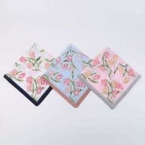 3Pcs Women Cotton Handkerchiefs Vintage Floral Print Handkerchief Fashion Dainty Weddings Hanky