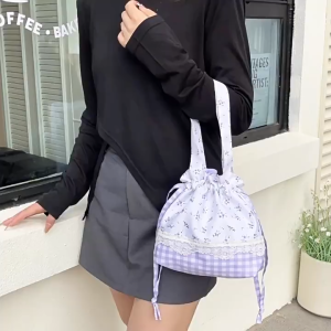 SEA YADOU กระเป๋าถังขยะสไตล์ชิคฤดูร้อนด้วยลายดอกไม้และขอบเลซสำหรับผู้หญิง