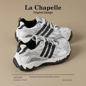 La Chapelle | Retro Silver Thick Sole Lace Shoes Breathable Mesh
