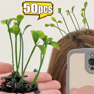 50pcs Funny Korean Green Sprout Grass Hair Clip Plant Bean Hair Cute Hairpins for Women Girls Hair Plant Accessories Gifts