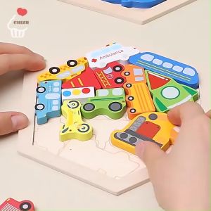 Hexagon Creative 3D Puzzle | Wooden Matching Building Blocks | Puzzel Tetris Balok Kayu Tebal Chunky Montessori Bentuk Hewan Binatang Dinosaurus Transportasi Kendaraan Buah Kartun Lucu Segi Enam Hexagonal Heksagonal | Mainan Edukatif Edukasi Anak Balita