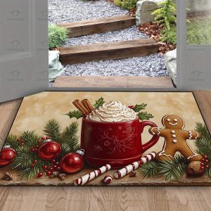 VIKAMA Christmas Theme Entry Door Mat Entryway Anti Slip Absorbent American Vintage Floor Mat Christmas Decoration