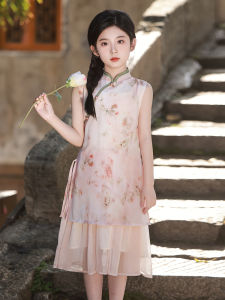 Summer Pink Cheongsam Childrens Hanfu Traditional Chinese Style Girls Dress Little Girl Big Child National Trend Skirt Dress