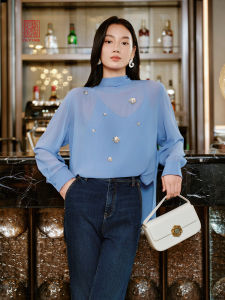 Elegant Lantern Sleeve Loose Shirt Drunken Cherry Blossom EP YAYING High End Series Drifting Silken Fabric Long Sleeve Womens Shirt