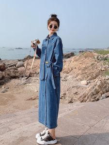 ชุดเดรสยีนส์ทรงหลวมสไตล์วินเทจทรงเอผู้หญิงไซส์ใหญ่ ดีไซน์ไม่สมมาตร สีฟ้า แฟชั่นฤดูใบไม้ร่วง 2023 สำหรับผู้หญิง