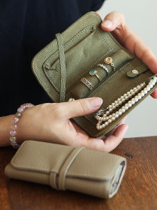 SAINKHO Genuine Leather Jewelry Storage Bag Portable Small Size Ring And Necklace Organizer Simple Japanese Style Home Storage