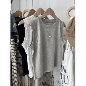 เสื้อกั๊กแขนกุดผ้าฝ้ายแท้ ทรงเข้ารูป สำหรับผู้หญิง ใส่ด้านนอกในช่วงฤดูร้อน สไตล์เกาหลี แขนกุด คอวี เสื้อผ้าทำงาน