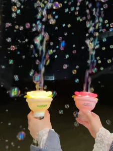 Wonderful Toys Automatic Mini Flower Bubble Machine Toy with Lighting Portable Blowing Bubble Toys for Kids Gift