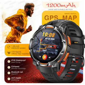 GUHUAVMI | Đồng Hồ Thông Minh Quân Sự Dành Cho Nam La Bàn GPS Ngoài Trời Đèn Pin LED 1200mAh IPX8 Chống Nước Gọi Bluetooth Theo Dõi Thể Thao Với Chức Năng Theo Dõi Nhịp Tim