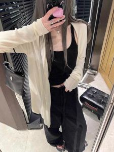 Womens Ice Silk Knitted Open Cardigan Thin Summer Outerwear Asymmetrical Shawl Sun Protection Cover up Top Long Sleeve V Neck