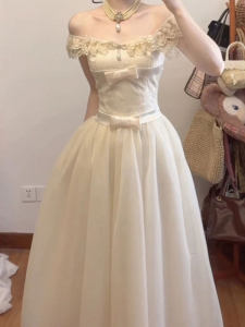 CHANGTONG | Graceful Off-Shoulder Bow Waist Dress Summer