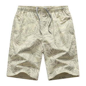 Mens Summer Short Pants Casual Loose Thin Five-Quarter Length Breathable Cotton Fashion Urban Style Printed Pocket Elastic Waist