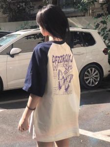 Sweet Style Pure Cotton Short Sleeve T-Shirt Shoulder Insert Loose Fit Summer Top for Junior High School Students And Teenage Girls