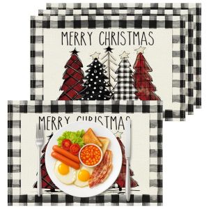 VIKAMA Christmas Tree Meal Mat Grid Christmas Happy Table Mat Kitchen Home Christmas Party Decoration