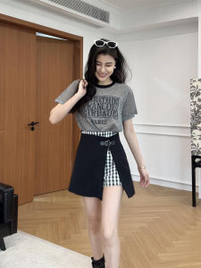 Shalldoer | College Style Printed Short Sleeve T-Shirt And Skirt Set For Women Summer 2025 Asymmetrical Design Color Block Letter Print