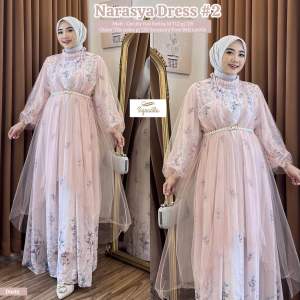 Narasya Dress Gamis Wanita Muslimah / Gamis Wanita Kondangan Pesta Terbaru Premium Bahan Ceruti Mix Tille