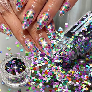 1Box Mini Colorful Love-Heart Nail Glitter Sequins Holographic Heart Nails Art Flakes for Wedding Dating Makeup Manicure Decor