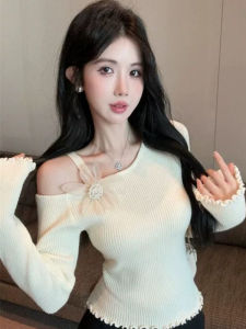 เสื้อยืดคอกลมแขนยาวทรงสลิมฟิตสำหรับผู้หญิง ฤดูใบไม้ร่วง 2024 เสื้อผ้าทำงานสไตล์เกาหลี โพลีเอสเตอร์ ระบายอากาศได้ดี สวมใส่สบาย