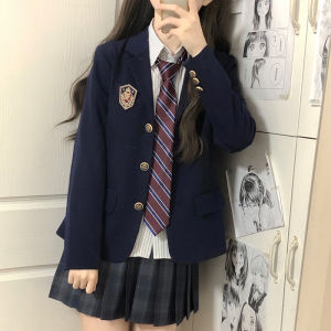 เสื้อแจ็คเก็ตสูทเครื่องแบบ JK สำหรับผู้หญิง สไตล์ฤดูใบไม้ร่วง/ฤดูหนาว สีดำ ทรงหลวม ปกเสื้อ กระเป๋า กระดุม เสื้อผ้าทำงาน