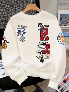 The new mens round-neck hoodie for Spring and Autumn 2025 features a street casual and fashionable 3D letter pattern print