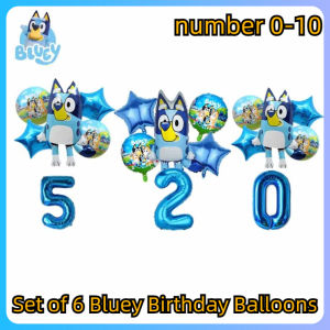 Cartoon 6-piece Set Bluey Birthday Decoration Balloons Cute Foil Balloons Number Balloon Set Party Decoration Props Gift