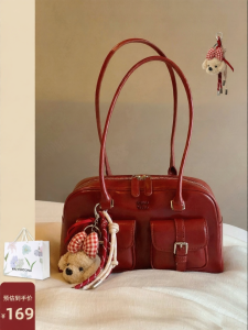 Chio’2nd | Red Retro Commuter Boston Tote Shoulder Bag
