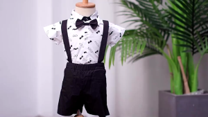 Summer Romper For Baby Jumpsuit For Baby Glasses Print Bow Short Sleeve 3 -12 Months  Old Boy Gentleman Suit with Top and Pants