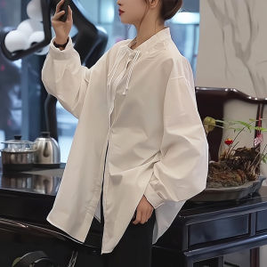 Fashionable White Long Sleeve Shirt 2025 Autumn New Style Versatile Button Design Chinese New Style Womens Clothing