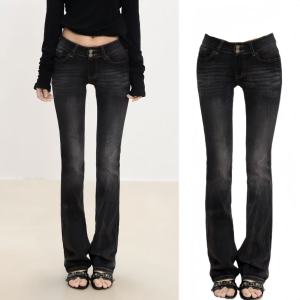 Retro Black Denim Jeans Womens Low Waist Slim Fit Washed Long Trousers Trendy Elastic Slimming Pants Autumn New Arrival