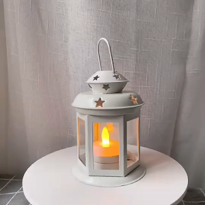 HOGO Retro Hanging Candlestick Lamp European-style Tealight Holder Lantern European Hollow-out Candlestick with Bracket Coffee Shop Restuarant Decoration