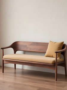 Modern Chinese Style Straight Row Sofa Double Seat Villa Zen Furniture Solid North American Black Walnut Wood Home Living Room