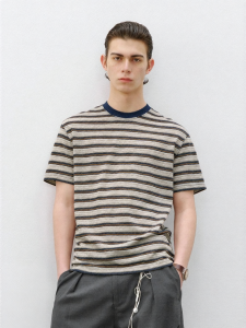 714street | Vintage Money Style Flower Yarn Stripe Short Sleeve T-Shirt