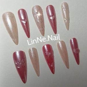 Nailbox thiết kế tráng gương kèm mắt mèo đính bước và trái tim nổi-B1