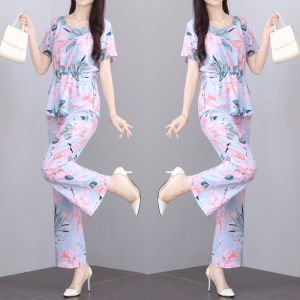 Summer New Style Cotton Silk Set Womens Outerwear Fashionable Youthful Slimming Short Sleeve Artificial Cotton Two-piece Set